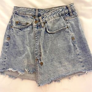 wrap asymmetric denim mini skirt